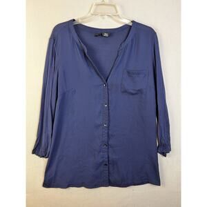 New Directions Long Top Women's Large Navy Blue Lightweight Relaxed Office Work